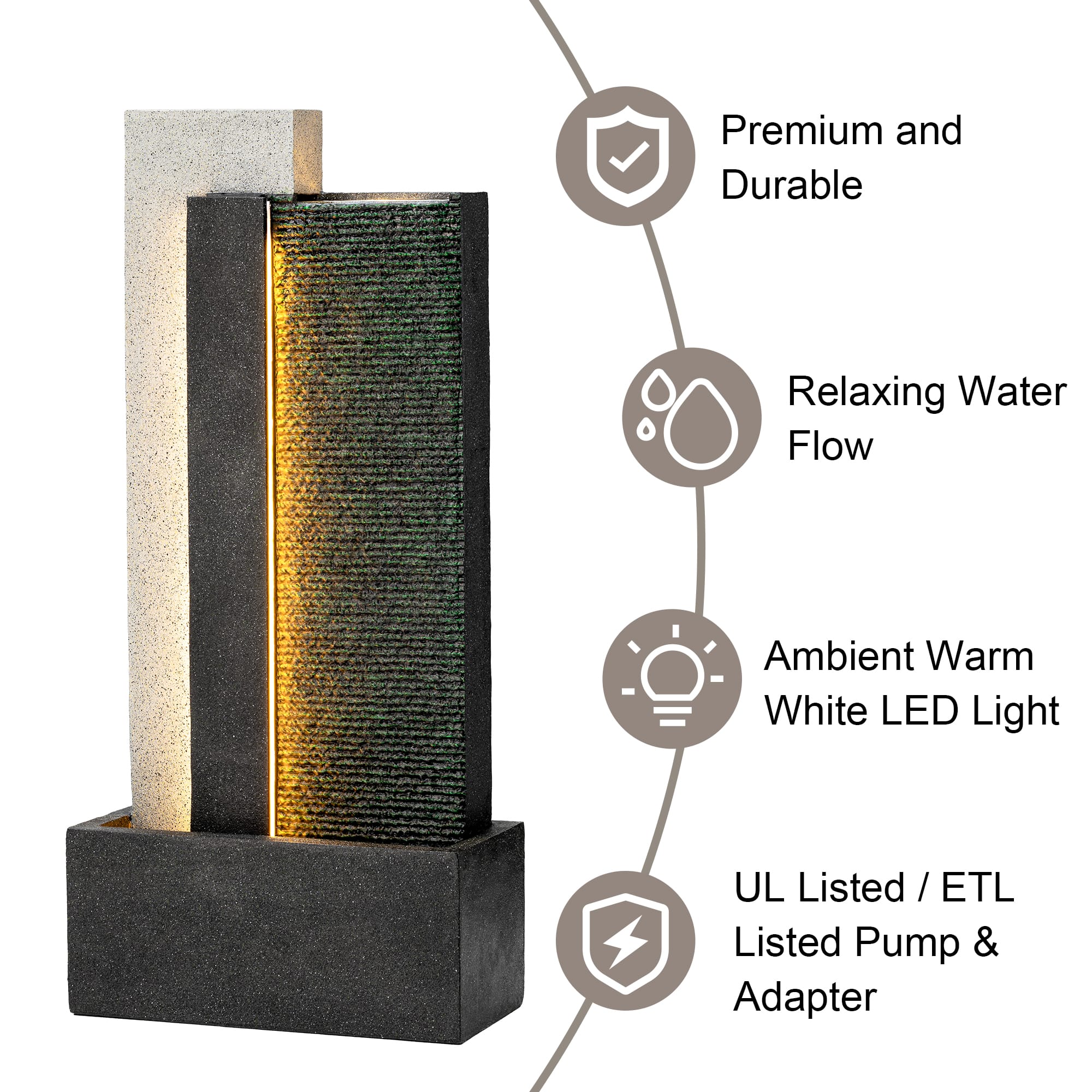 Glitzhome® 38.25" Modern LED Textured Surface Outdoor Floor Fountain
